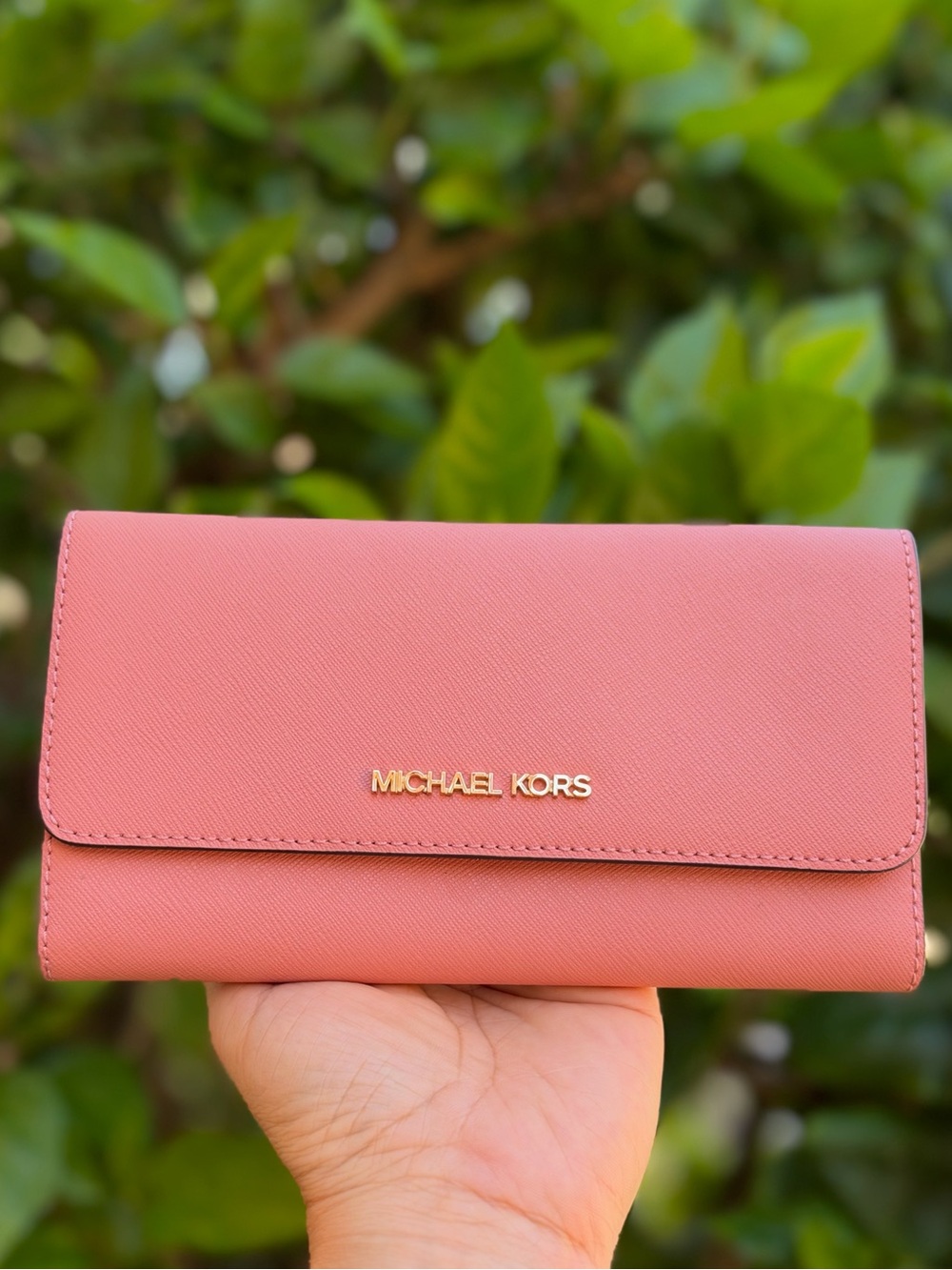 Michael Kors Jet Set Travel LG Trifold Wallet Sunset Rose/Gold